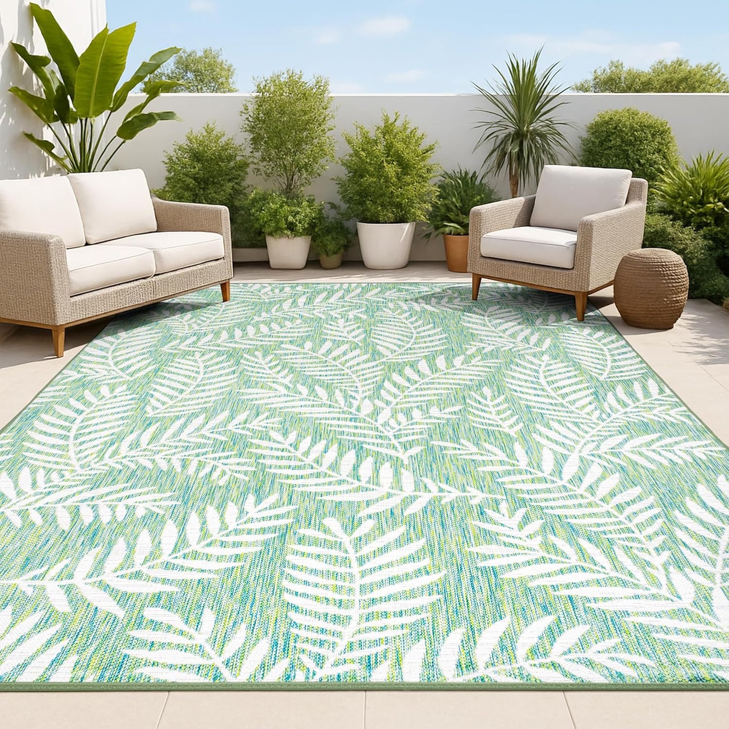 JONATHAN Y Palm Frond Indoor Outdoor Area Rug for Easy Care