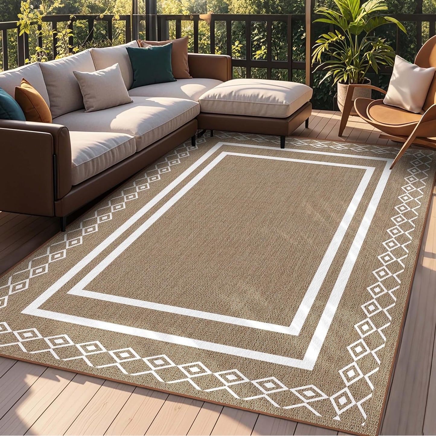 Outdoor Patio Rug with Modern Geometric Design for Versatile Use