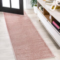 Haze Solid Low-Pile Pink Runner Rug 2x10 - Pet-Friendly, Easy-Clean