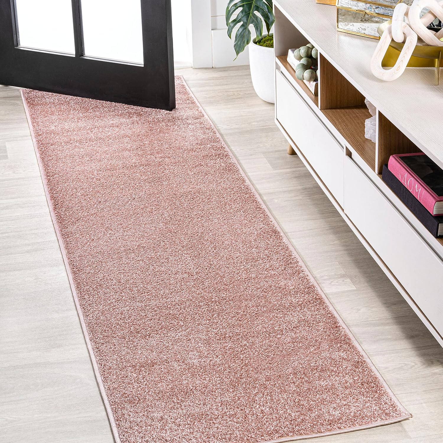 Haze Solid Low-Pile Pink Runner Rug for Coastal and Bohemian Styles