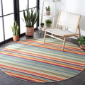 Cabana 6ft 7in Round Ivory/Green Indoor Outdoor Rug - Easy-Clean