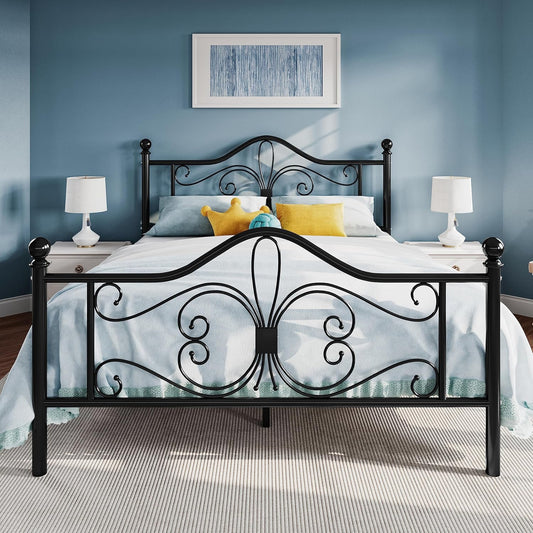 SHA CERLIN Full Size Bed Frame with Elegant Butterfly Design