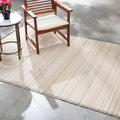 Striped Neutral Outdoor Rug 8x10 ft - Waterproof, Reversible