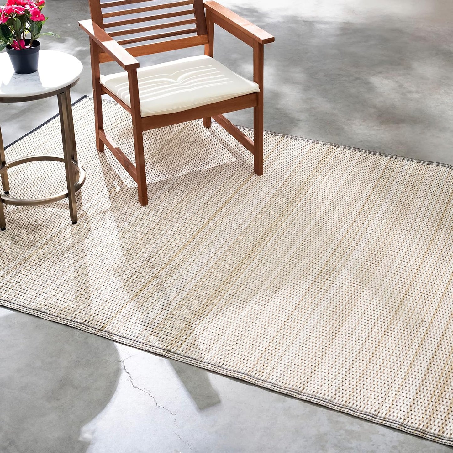 Fab Habitat Striped Neutral Outdoor Rug - Waterproof & Reversible