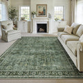 9x12 Area Rug Dark Green Vintage Distressed - Washable Low Pile