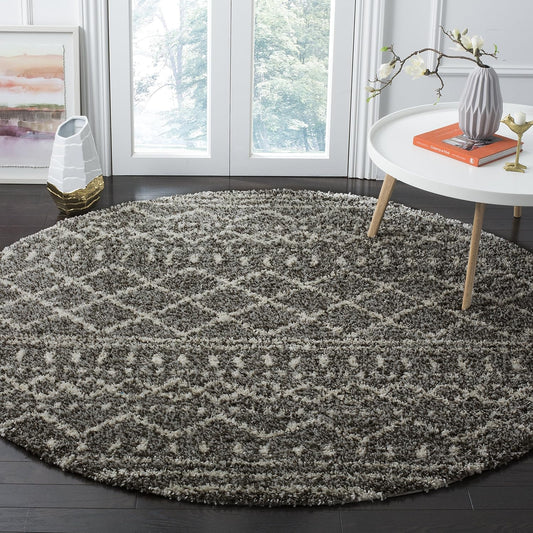 SAFAVIEH Arizona Shag Collection 8ft Round Brown Ivory Rug