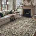 Vintage Area Rug 8x10 Brown Washable Low Pile - Classic Distressed