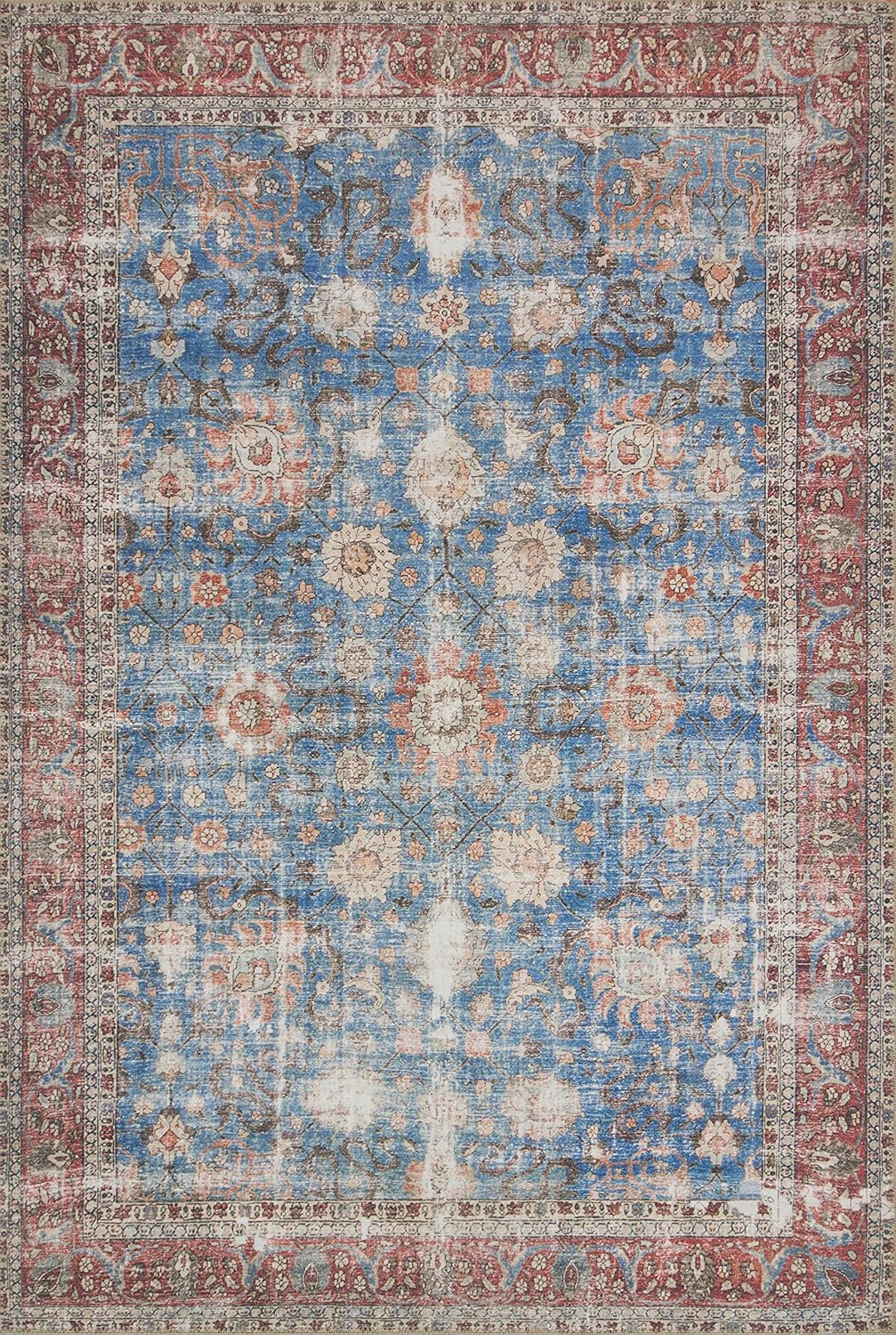 Loloi Loren Collection Runner Rug in Blue and Brick 2ft-6in x 7ft-6