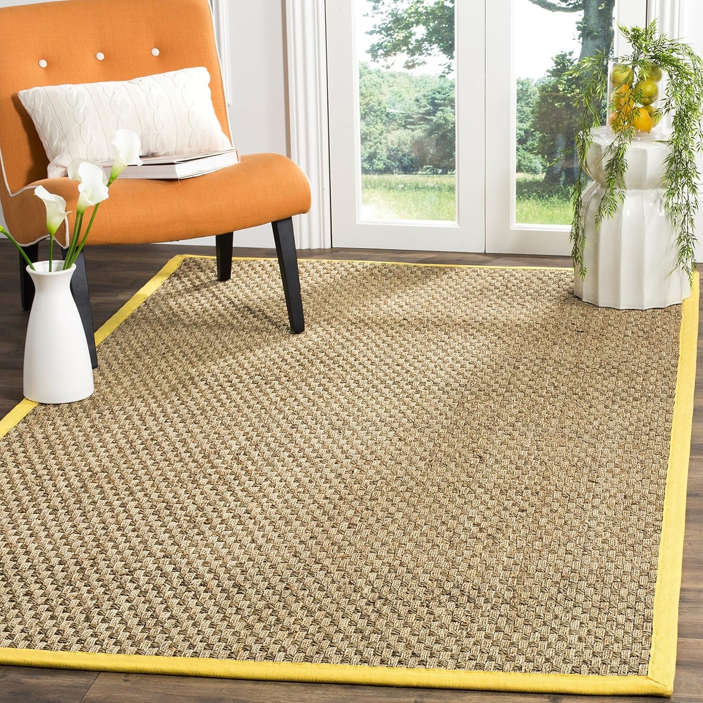 Natural Fiber Area Rug 4x6 - Seagrass Basketweave Pattern