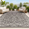 4x6 Black/Gray Indoor Outdoor Area Rug - Filigree Textured Weave