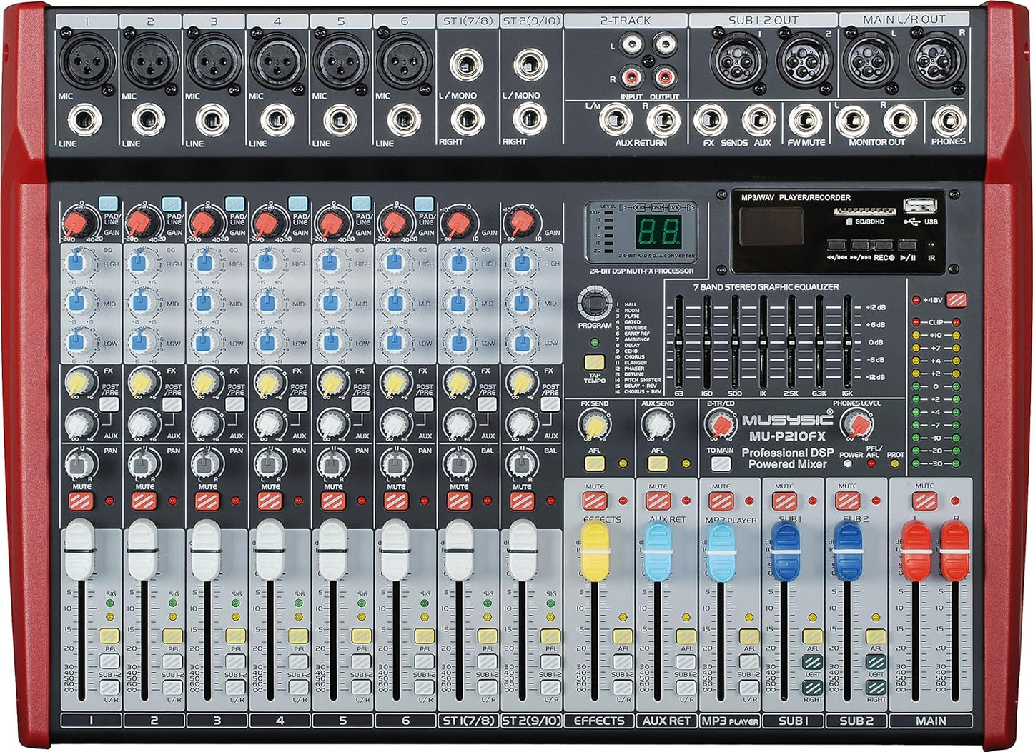 MUSYSIC 10 Channel Digital Audio Mixer with Built-in Amplifier