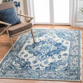 9 ft x 12 ft Boho Medallion Area Rug - Ivory & Blue, Non-Shedding