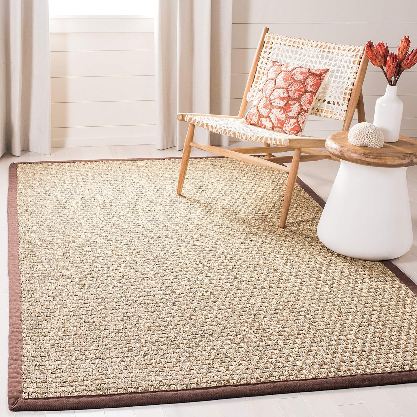 Natural Fiber Area Rug 5x8 - Seagrass Basketweave Pattern