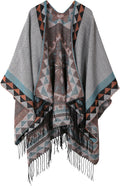 Urban CoCo Women's Printed Tassel Poncho Cape Cardigan Wrap - Cozy