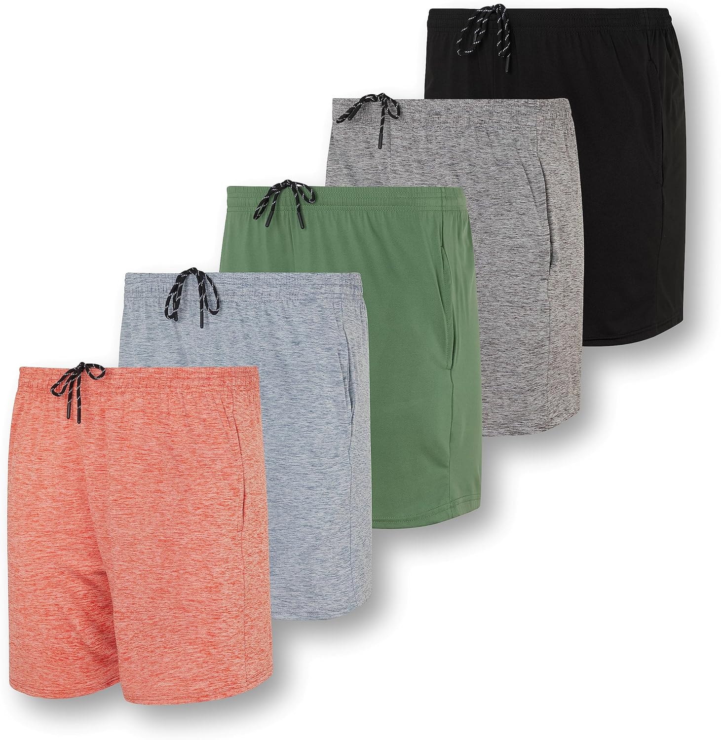 Men's 5 Inch Dry-Fit Running Workout Shorts - 5 Pack Value