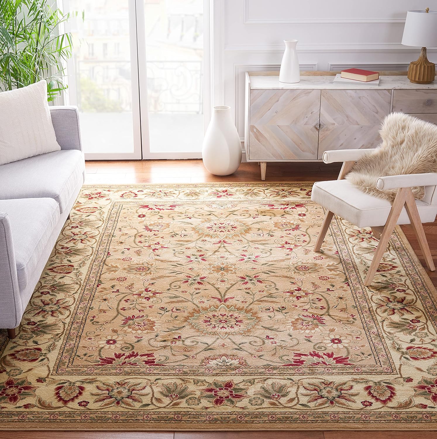 Lyndhurst Collection Area Rug - 8ft Square, Beige & Ivory Design