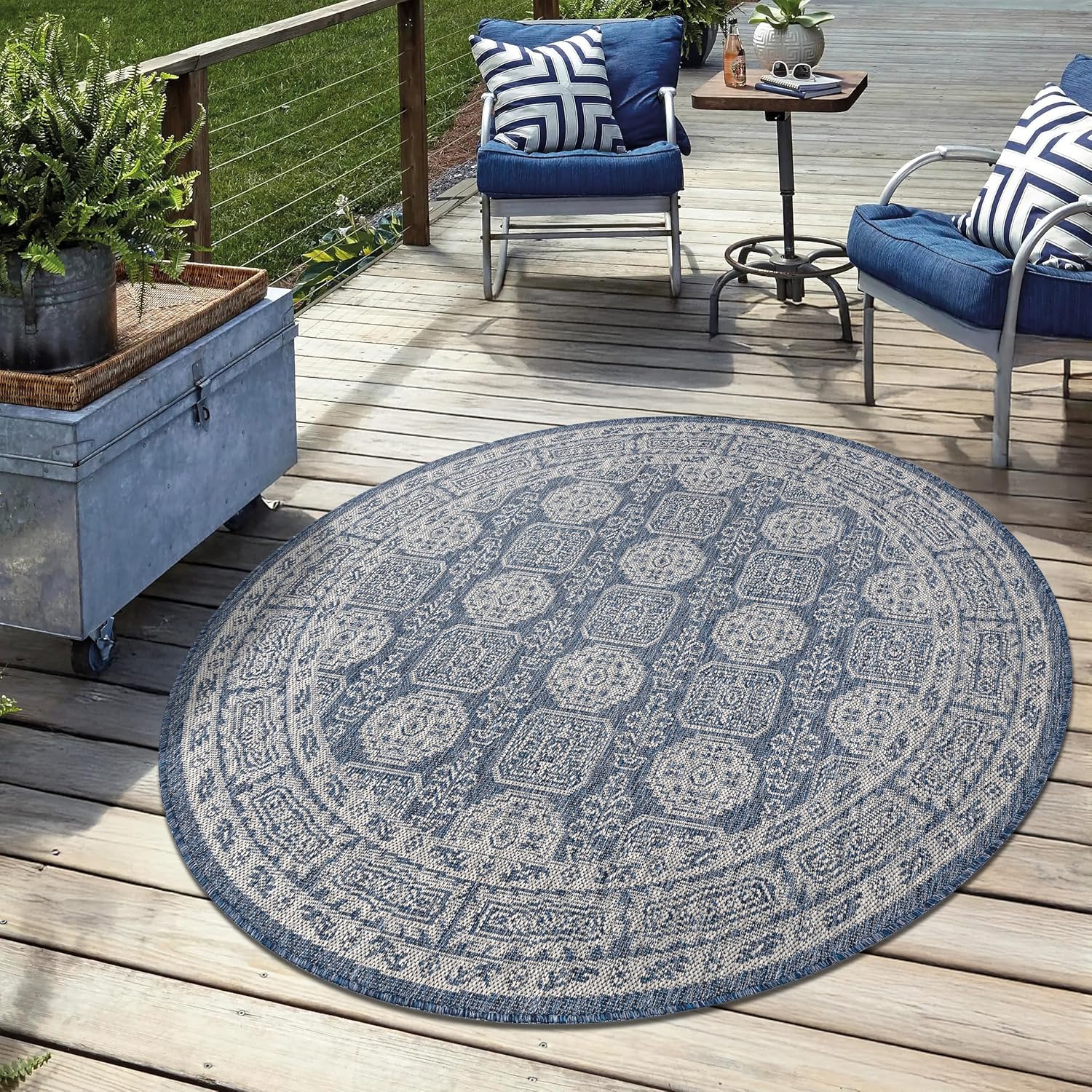 Keen Home Design Terrace Outdoor Round Rug - 8ft Washable Rug
