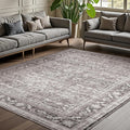 Vintage Grey Area Rug 9 x 12 - Soft Washable Low-Pile Rug