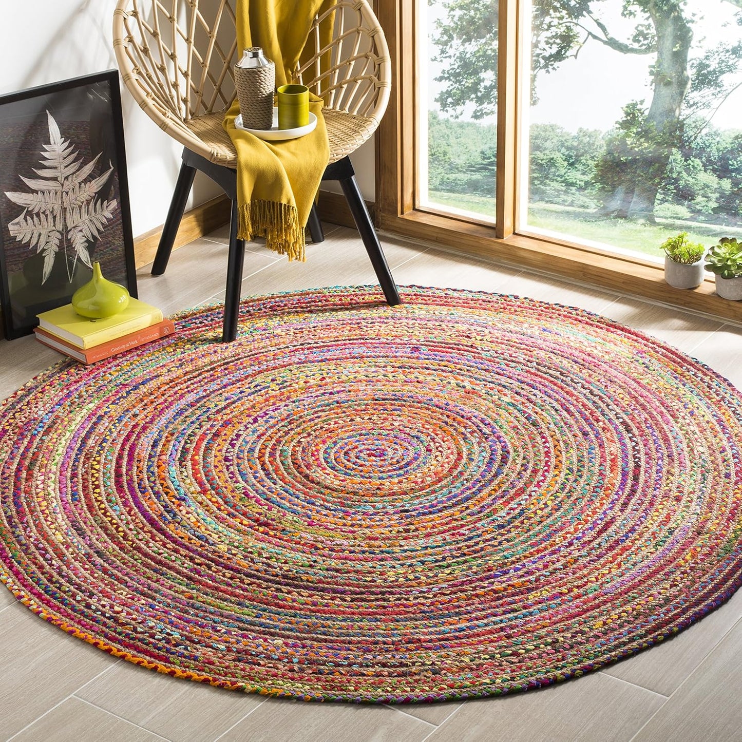 Handmade Jute & Cotton Area Rug 6ft Round - Cape Cod Style