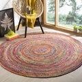 SAFAVIEH Area Rug 5ft Round - Handmade Jute & Cotton, Coastal Boho
