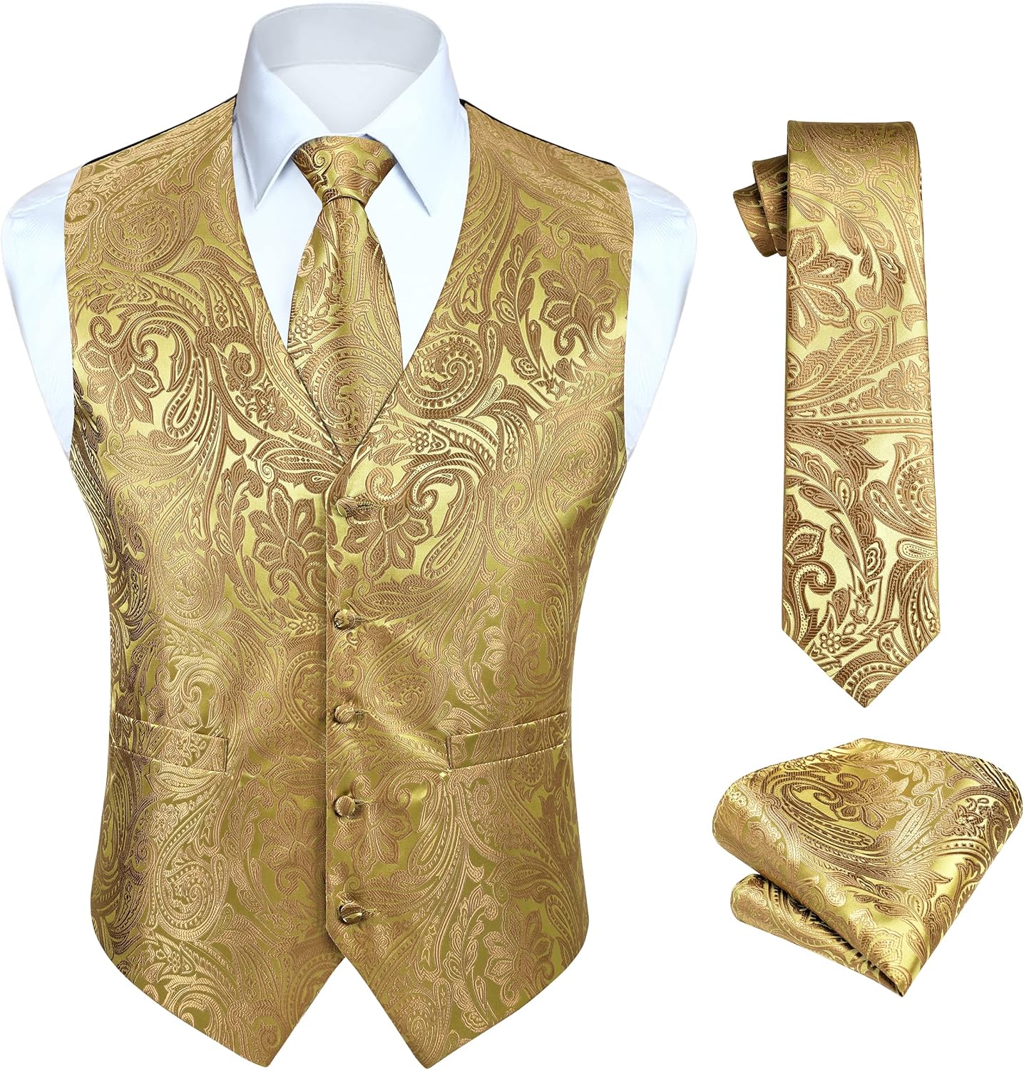 HISDERN Mens Vest Tie Set 3PC Formal Waistcoat for Weddings