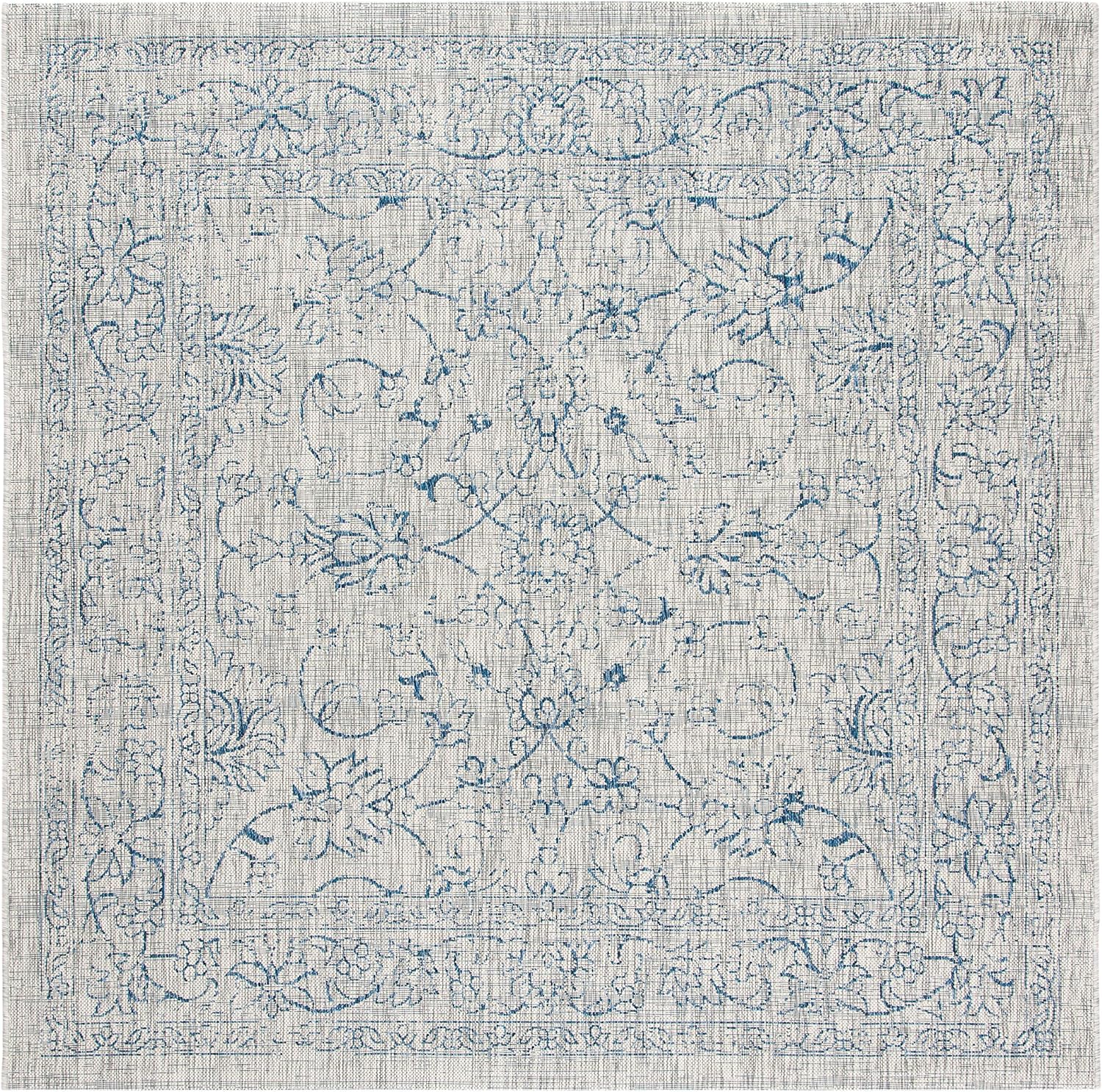 SAFAVIEH Washable Rug for Outdoor & Indoor Use, Grey & Navy