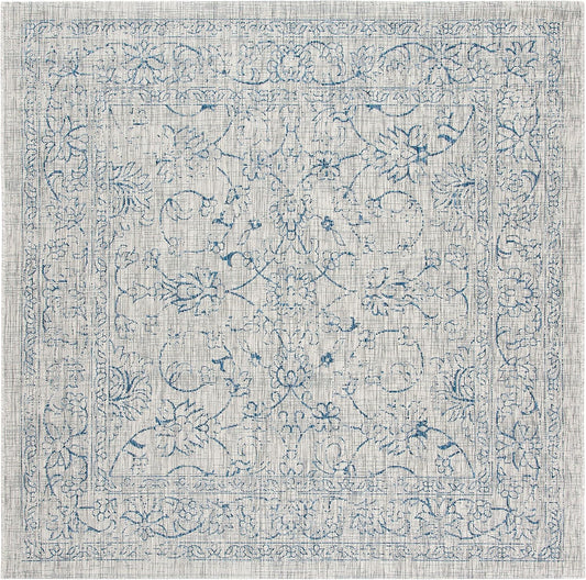 SAFAVIEH Washable Rug for Outdoor & Indoor Use, Grey & Navy
