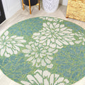 Floral Textured Weave Indoor Outdoor Round Area Rug 8 Ft Cream Green