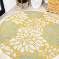 Floral Textured Weave Indoor Outdoor Round Area Rug 5 Ft - Durable