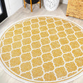 5 Ft Yellow/Cream Moroccan Trellis Round Rug - Indoor/Outdoor