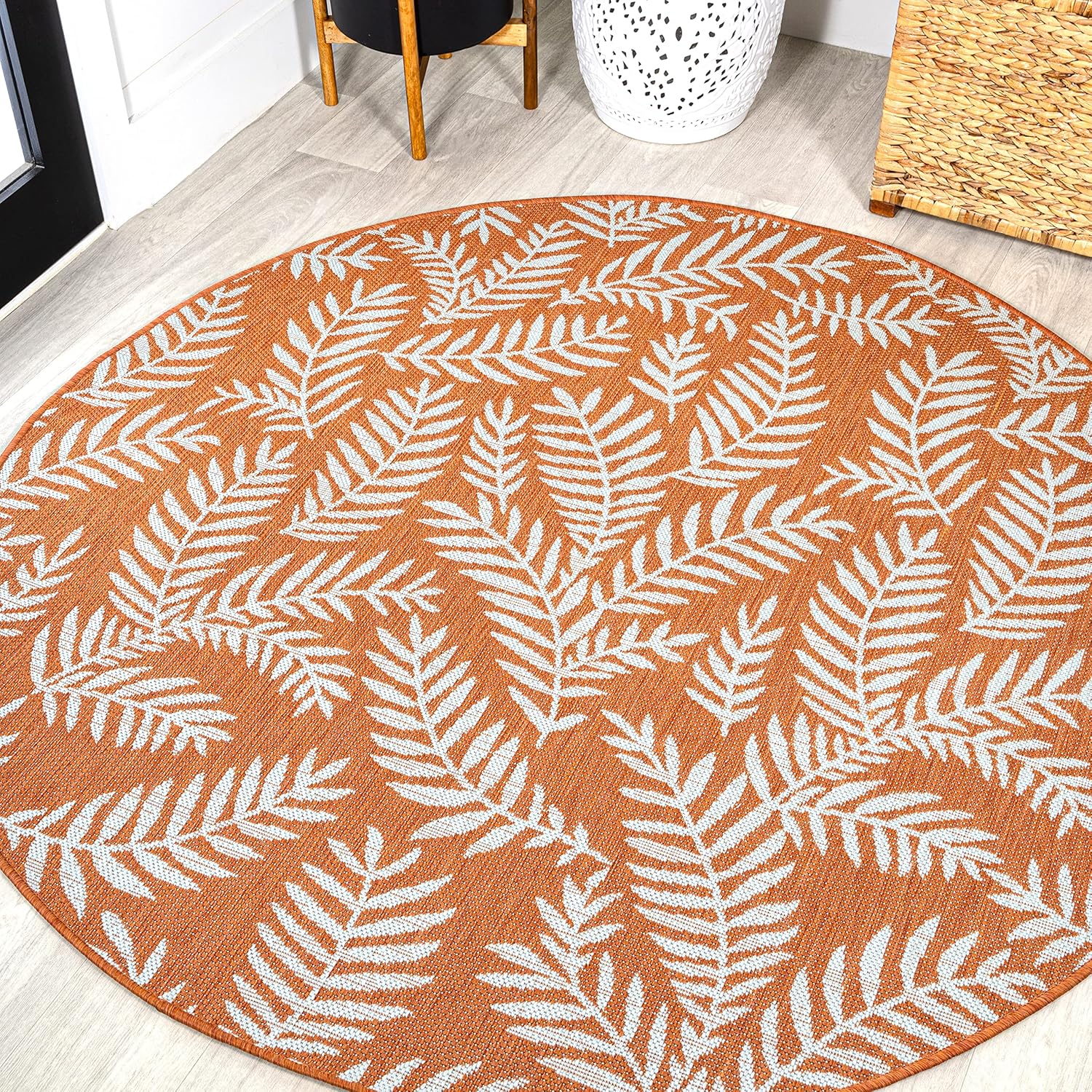 JONATHAN Y Palm Frond Indoor Outdoor Round Area Rug for Patio