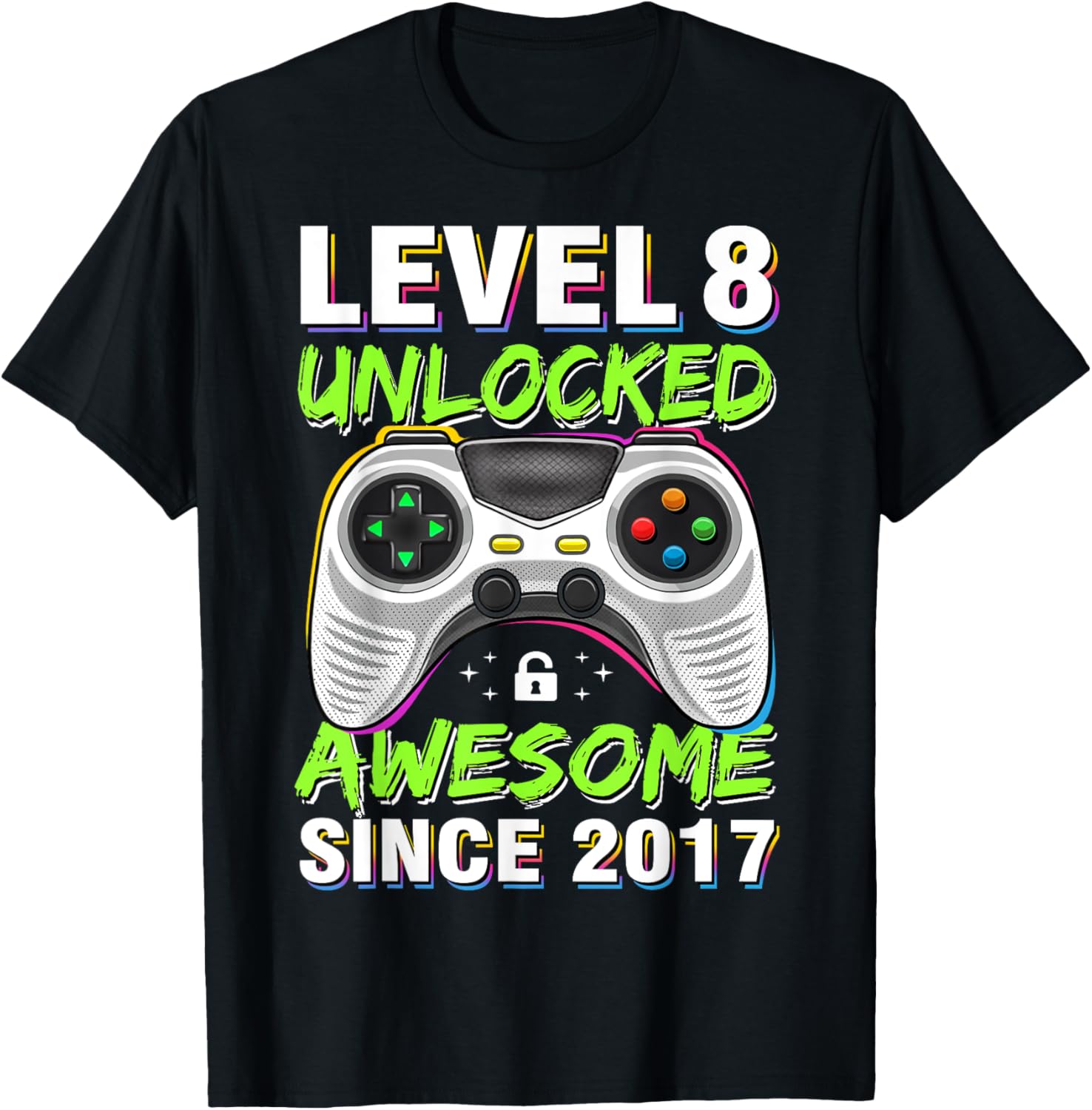 Level 8 Gamer Since 2017: 8th Birthday Boys Tee